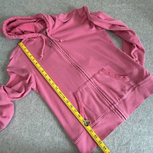 L.L. BEAN Bubblegum Pink Terrycloth Zip Up Hoodie Tie Hood Barbiecore Y2K Size S - Picture 6 of 9